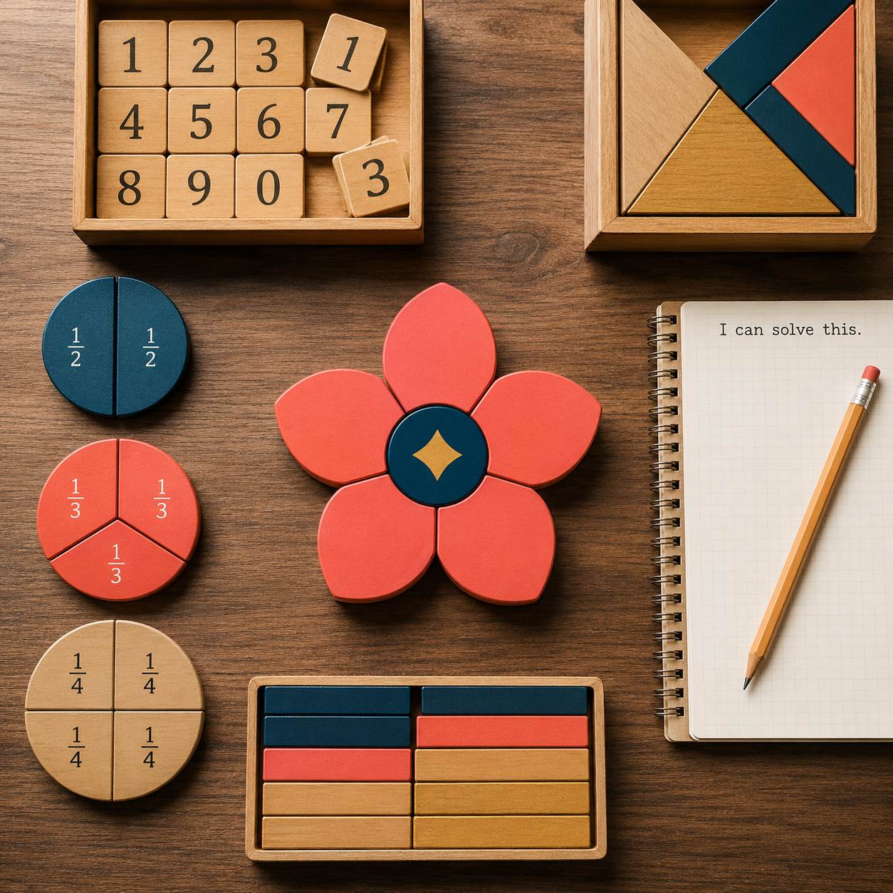 A notebook and learning tools arranged for study